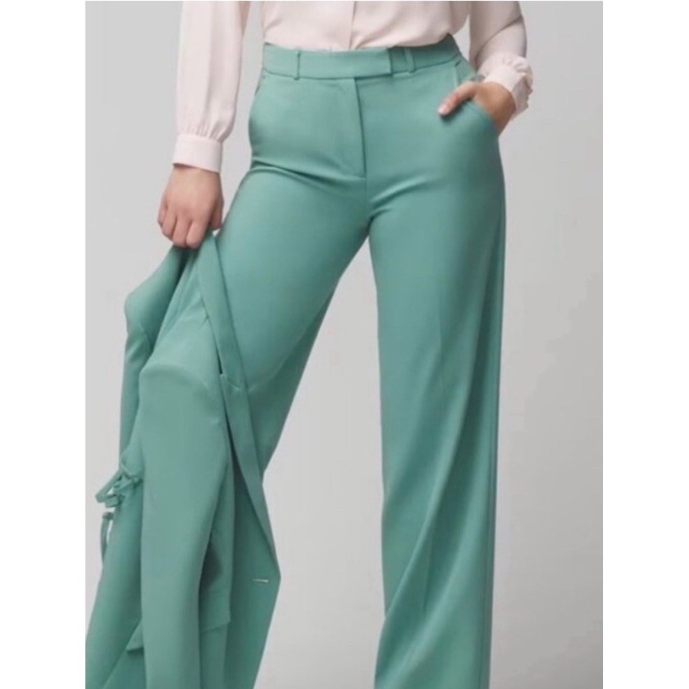 WHBM Luna Wide Leg Pants Women's Size 6 Agave Green High Rise Stretch Trousers